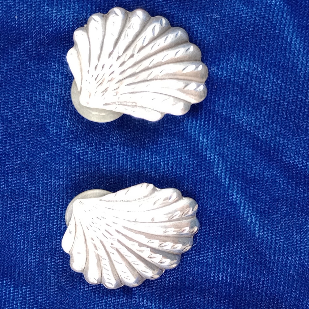 Sterling Silver Scallop Shell  Post Earrings